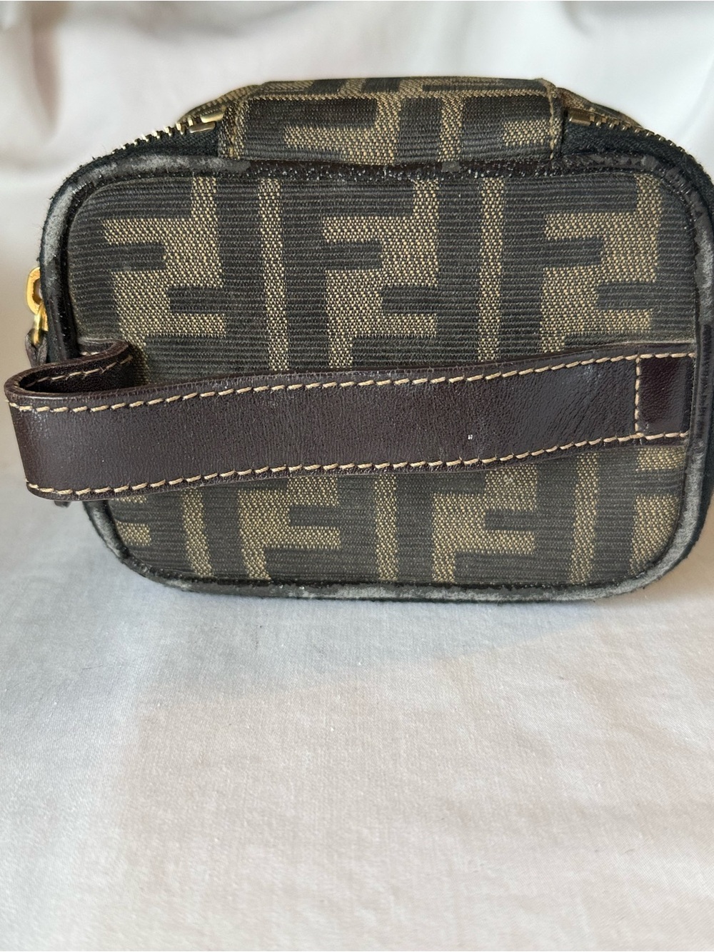 Fendi Zucca Train Case Vanity Pouch Brown Canvas Leather Mini - Picture 6 of 9